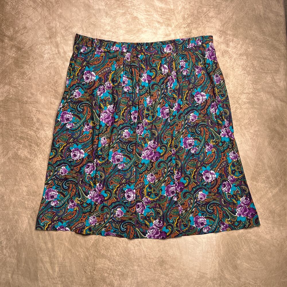 Vintage 90s Random Sportswear Paisley Midi Skirt Multicolor Pleated Boho Hippie